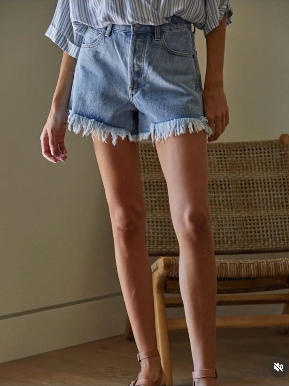 By Together Medium Blue High-Waist Frayed Hem Jean Shorts